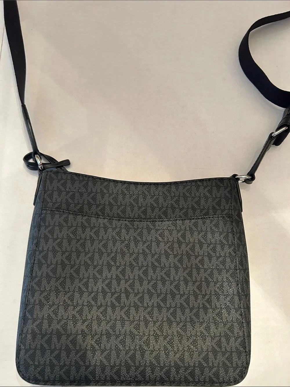 Michael Kors Black MK Signature Messenger Bag with Silver Charm